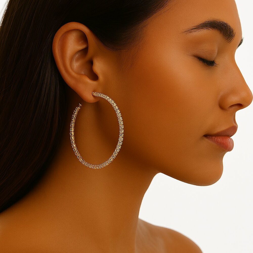 Women's Gold Textured Hoop Earrings, Classic 2" Lightweight  Fashion Jewelry